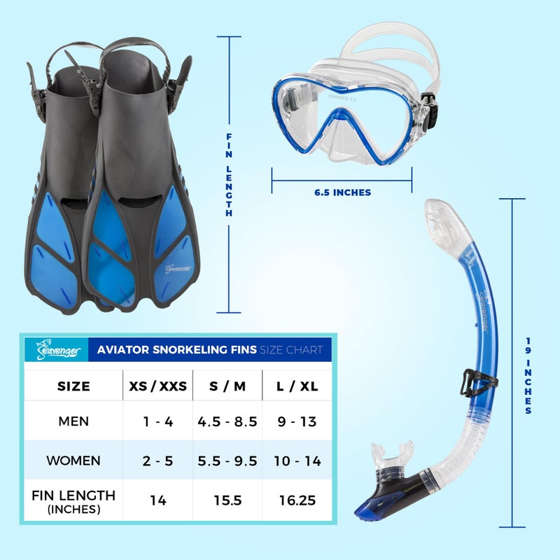 Seavenger Diving Dry Top Snorkel Set with Trek Fin, Single Lens Mask and Gear Bag, L/XL - Size 9 to 13, Gray/Black - Image 5